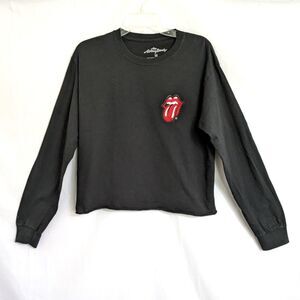 Rolling Stones Black T-Shirt Size M Graphic Logo Lips and Tongue Cotton Cropped